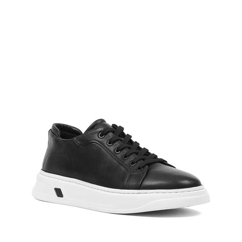 Erkek Siyah Kalın Tabanlı Deri Sneaker