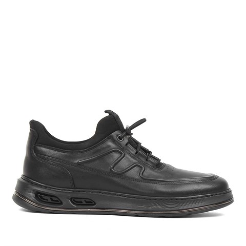 Erkek Siyah Kalın Tabanlı Deri Sneaker