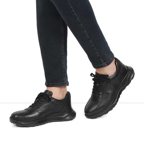 Erkek Siyah Kalın Tabanlı Deri Sneaker