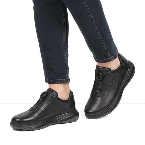 Erkek Siyah Kalın Tabanlı Deri Sneaker