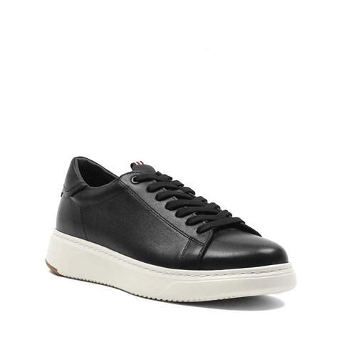 Erkek Siyah Kalın Tabanlı Deri Sneaker