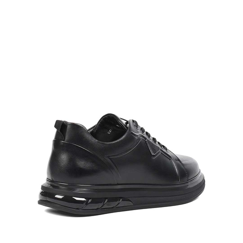 Erkek Siyah Kalın Tabanlı Deri Sneaker