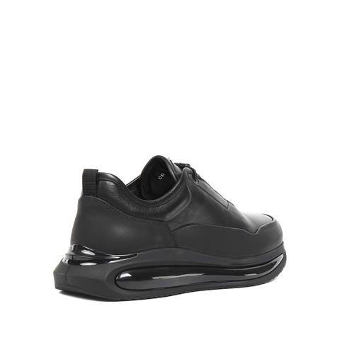 Erkek Siyah Kalın Tabanlı Deri Sneaker