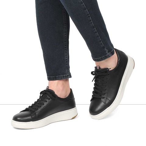Erkek Siyah Kalın Tabanlı Deri Sneaker