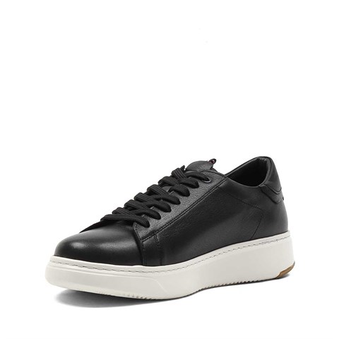 Erkek Siyah Kalın Tabanlı Deri Sneaker