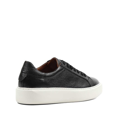 Erkek Siyah Kalın Tabanlı Deri Sneaker