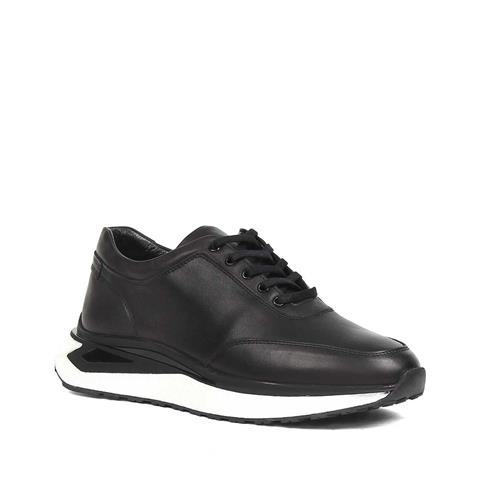 Erkek Siyah Kalın Tabanlı Deri Sneaker