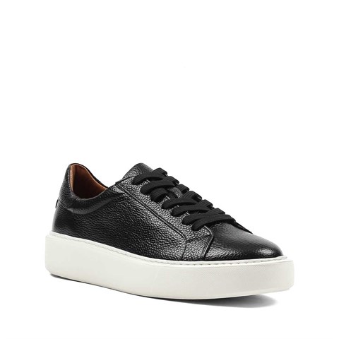 Erkek Siyah Kalın Tabanlı Deri Sneaker
