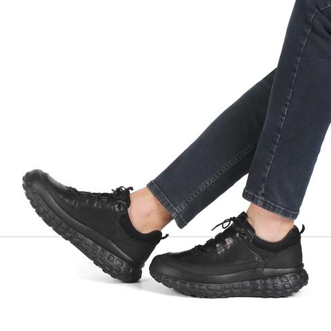 Erkek Siyah Kalın Tabanlı Deri Sneaker