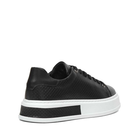 Erkek Siyah Kalın Tabanlı Deri Sneaker
