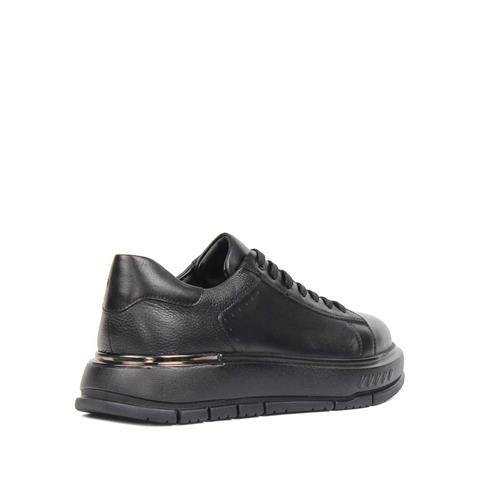 Erkek Siyah Kalın Tabanlı Deri Sneaker