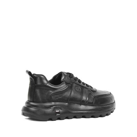 Erkek Siyah Kalın Tabanlı Deri Sneaker
