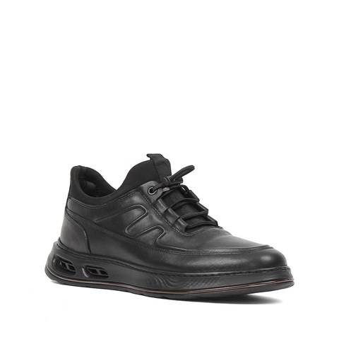 Erkek Siyah Kalın Tabanlı Deri Sneaker
