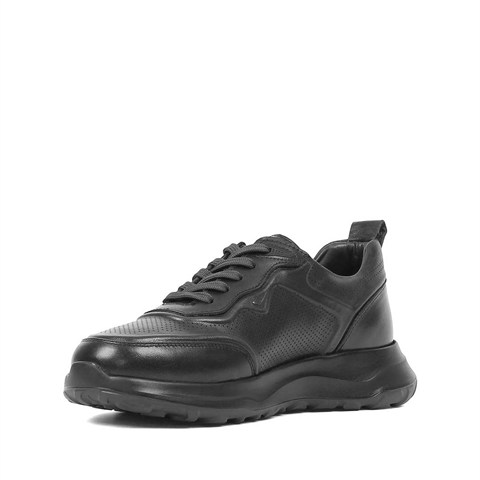 Erkek Siyah Kalın Tabanlı Deri Sneaker