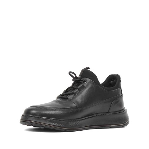 Erkek Siyah Kalın Tabanlı Deri Sneaker