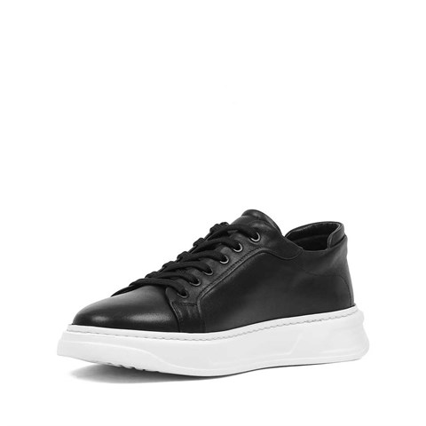 Erkek Siyah Kalın Tabanlı Deri Sneaker