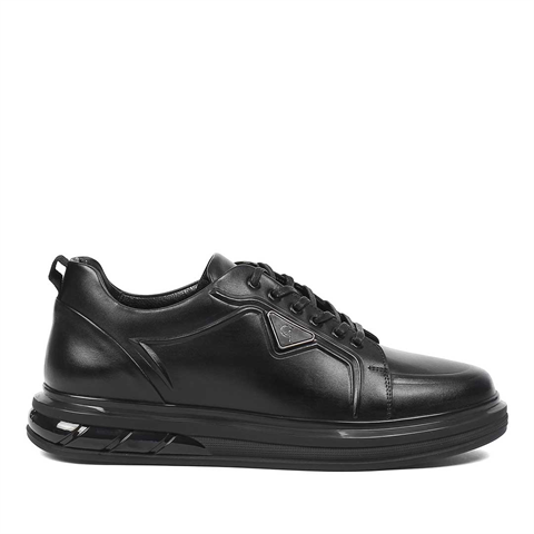 Erkek Siyah Kalın Tabanlı Deri Sneaker