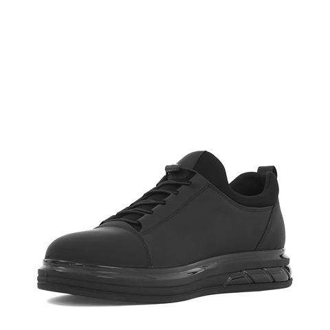 Erkek Siyah Kalın Tabanlı Mat Deri Sneaker