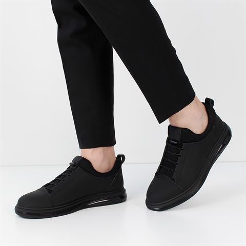 Erkek Siyah Kalın Tabanlı Mat Deri Sneaker
