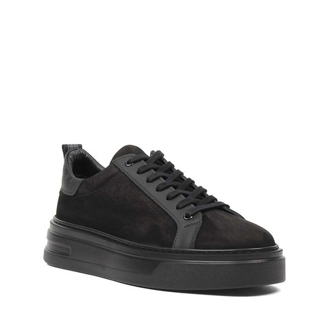 Erkek Siyah Kalın Tabanlı Nubuk Deri Sneaker