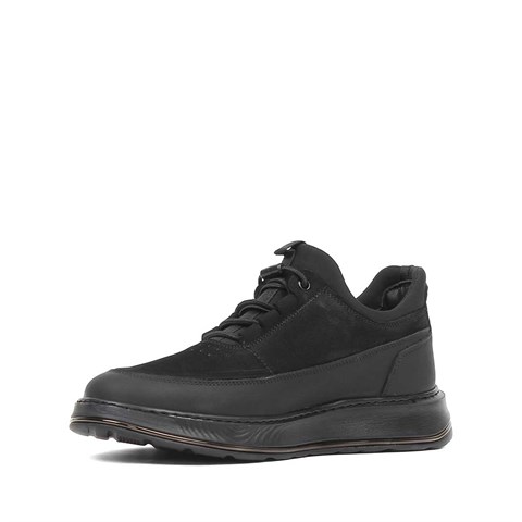 Erkek Siyah Kalın Tabanlı Nubuk Deri Sneaker