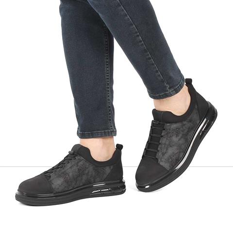 Erkek Siyah Kalın Tabanlı Nubuk Deri Sneaker