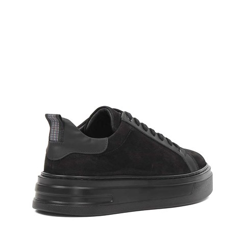 Erkek Siyah Kalın Tabanlı Nubuk Deri Sneaker