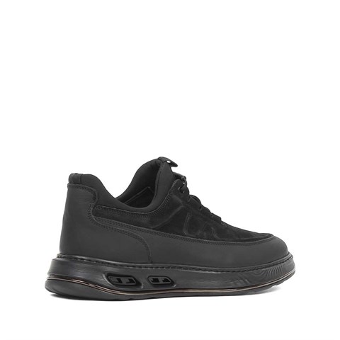 Erkek Siyah Kalın Tabanlı Nubuk Deri Sneaker