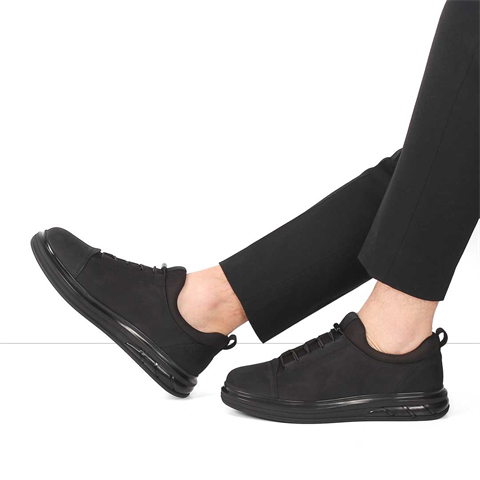 Erkek Siyah Kalın Tabanlı Nubuk Deri Sneaker