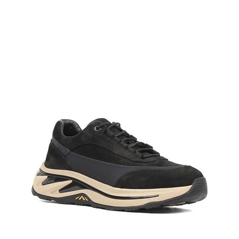 Erkek Siyah Kalın Tabanlı Nubuk Deri Sneaker