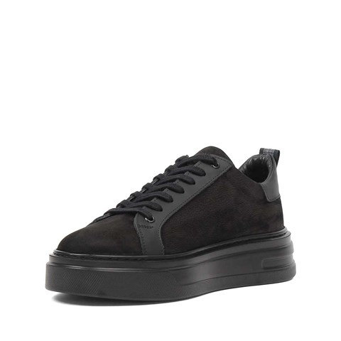 Erkek Siyah Kalın Tabanlı Nubuk Deri Sneaker