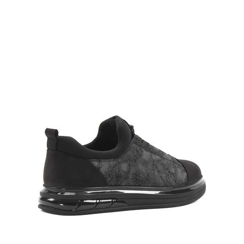 Erkek Siyah Kalın Tabanlı Nubuk Deri Sneaker