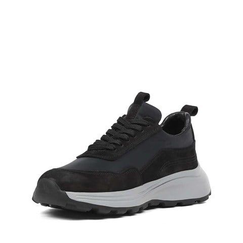 Erkek Siyah Kalın Tabanlı Nubuk Deri Sneaker