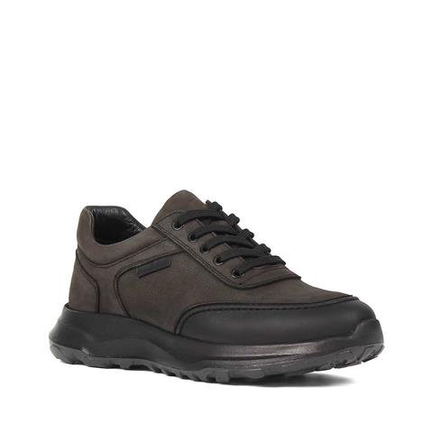 Erkek Siyah Kalın Tabanlı Nubuk Deri Sneaker