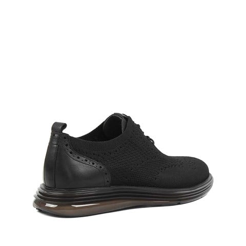 Erkek Siyah Kalın Tabanlı Örgü Deri Ayakkabı