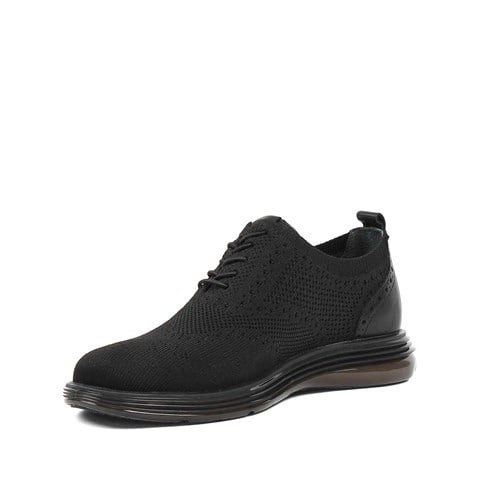 Erkek Siyah Kalın Tabanlı Örgü Deri Ayakkabı