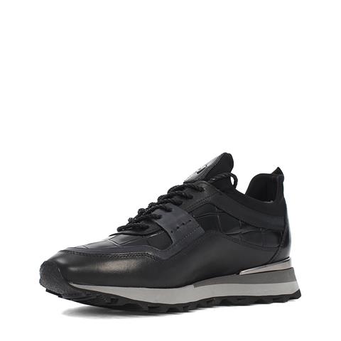 Erkek Siyah Kroko Bağcıklı Kalın Tabanlı Deri Sneaker