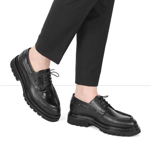 Erkek Siyah Kroko Bağcıklı Kalın Tabanlı Deri Günlük Ayakkabı