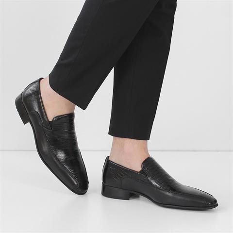 Erkek Siyah Kroko Deri Loafer