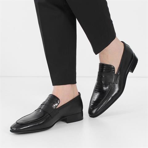 Erkek Siyah Kroko Deri Loafer