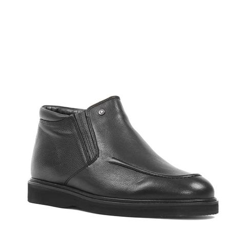 Erkek Siyah Kürklü Fermuarlı Deri Bot