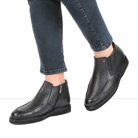 Erkek Siyah Kürklü Fermuarlı Deri Bot