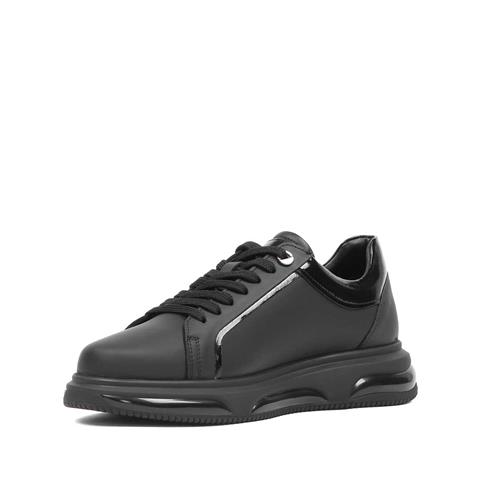 Erkek Siyah Mat Bağcıklı Kalın Tabanlı Deri Sneaker