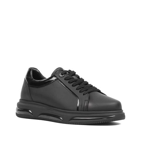 Erkek Siyah Mat Bağcıklı Kalın Tabanlı Deri Sneaker