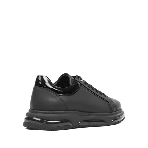 Erkek Siyah Mat Bağcıklı Kalın Tabanlı Deri Sneaker