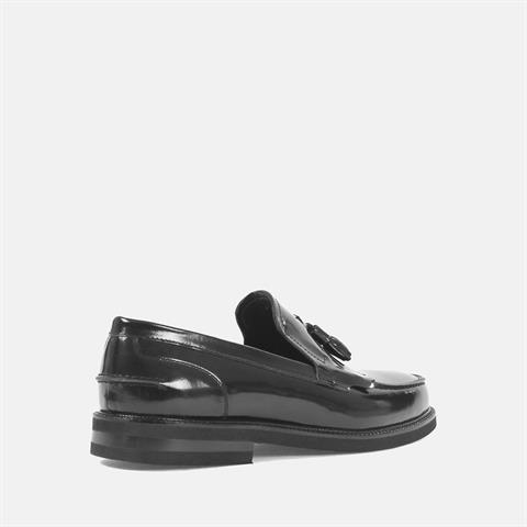 Erkek Siyah Püsküllü Açma Deri Loafer