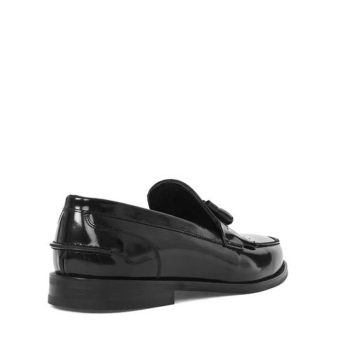 Erkek Siyah Püsküllü Açma Deri Loafer