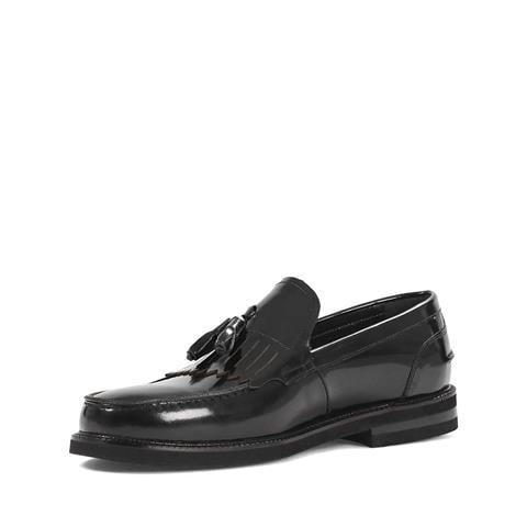 Erkek Siyah Püsküllü Açma Deri Loafer