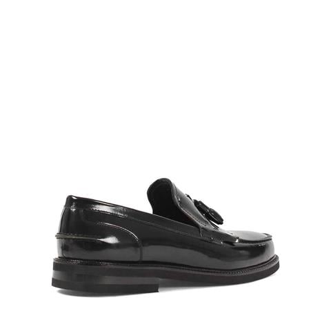 Erkek Siyah Püsküllü Açma Deri Loafer