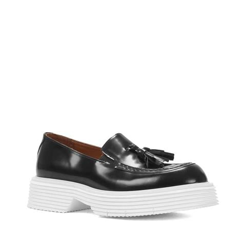 Erkek Siyah Püsküllü Açma Deri Loafer